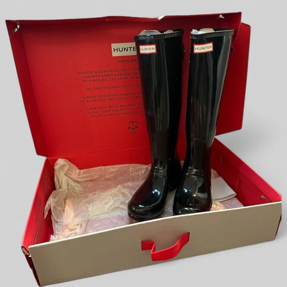 Hunter Original Tall Black Gloss Boots Women’s 8 - Picture 2 of 9